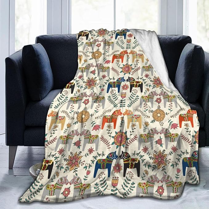 Swedish Dala Horses Throw Blanket Soft Fleece Blanket Men Women Gift for Kids Boys Girls for Party Couch Sofa Bed Deco Blankets 50x40-Ruum Studio Home
