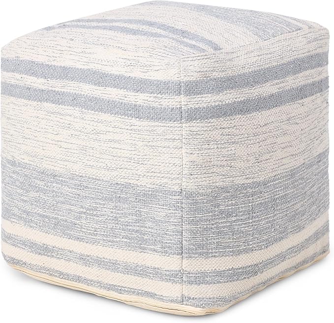 REDEARTH · Tufted Pouf Ottoman with Filler Textured Storage Cube Bean Bag Pouffe Footrest for Living Room, Bedroom, Nursery, Kidsroom; 100% Cotton (17.5"X17.5"X17.5", Melange Delight Gray)-Ruum Studio Home