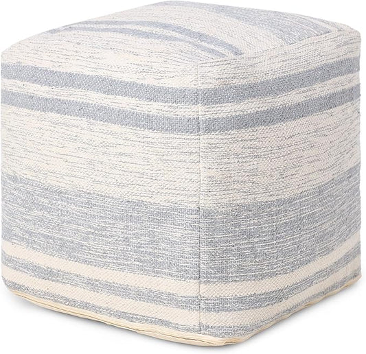 REDEARTH · Tufted Pouf Ottoman with Filler Textured Storage Cube Bean Bag Pouffe Footrest for Living Room, Bedroom, Nursery, Kidsroom; 100% Cotton (17.5"X17.5"X17.5", Melange Delight Gray)-Ruum Studio Home