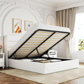 Allewie Full Size Velvet Lift Up Storage Bed, Modern Wingback Headboard, Hydraulic Support, No Box Spring Needed, White-Ruum Studio Home