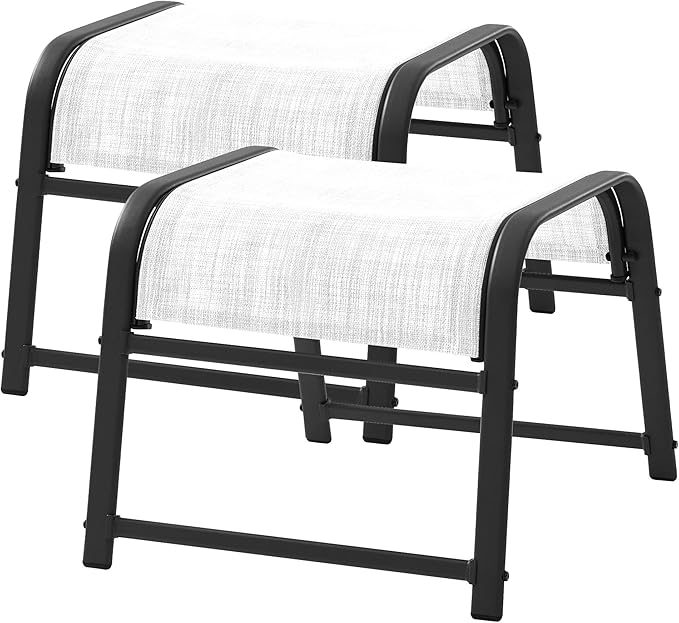 JEAREY All-Weather Outdoor Footstools Patio Ottoman Footrest Set of 2, Ergonomically Designed for Garden, Deck, Yard & Poolside - White-Ruum Studio Home