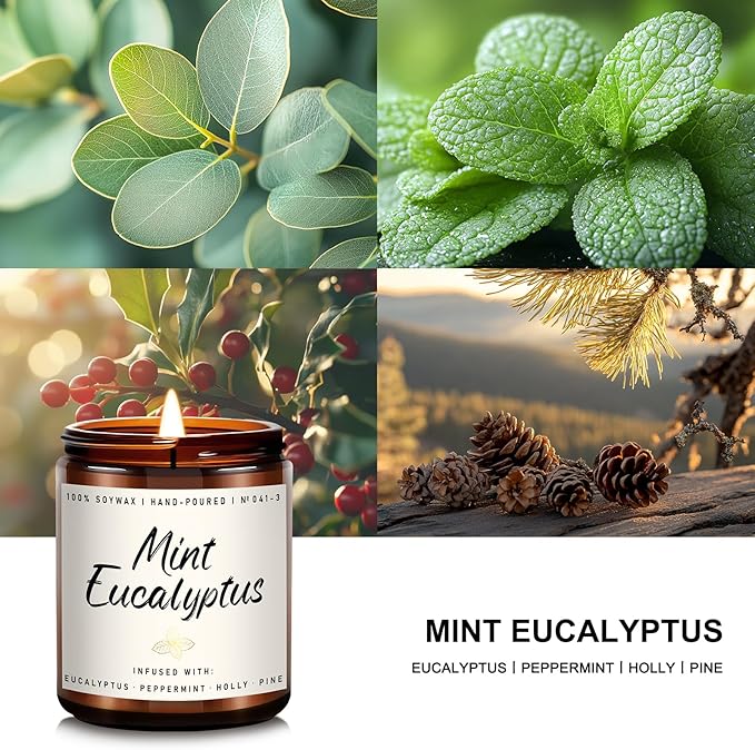 Auelife Mint Eucalyptus Candle | Aromatherapy Candle for Relaxation, Soy Candles for Home Scented, Home Fragrance Gifts for Women Men - Long-Lasting 7oz Jar-Ruum Studio Home