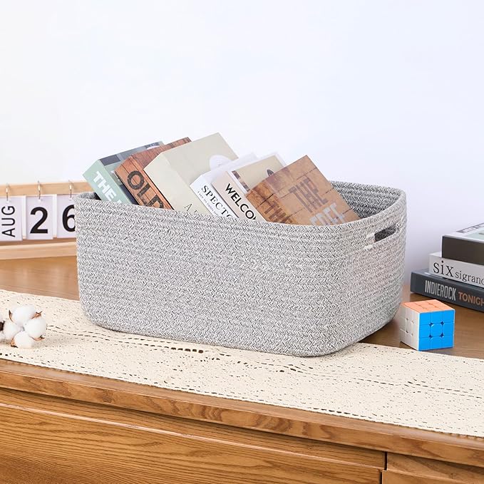 Large Storage Baskets for Organizing, Closet Shelf Baskets for Clothes Blanket Towels, Baby Nursery, Toy Bins Box, Woven Rope Baskets, 17 x 13 x 7.5”, 4 Packs Mixed Grey-Ruum Studio Home