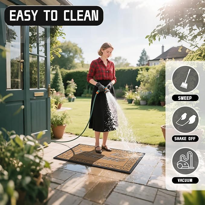 Yimobra Welcome Mat, Heavy Duty Sturdy Door Mats for Home Entrance Outdoor Indoor, Front Doormat for Outside Patio Floor Entry Porch Garage Office, Waterproof, Low Profile, 47 x 24, Yellow-Ruum Studio Home