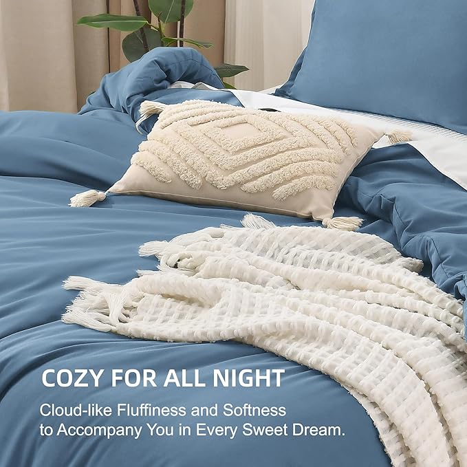 Litanika Comforters King Size Ocean Blue, 3 Pieces Lightweight Solid Bedding Set & Collections, All Season Fluffy Bed Set (104x90 Inches Comforter & 2 Pillowcases)-Ruum Studio Home