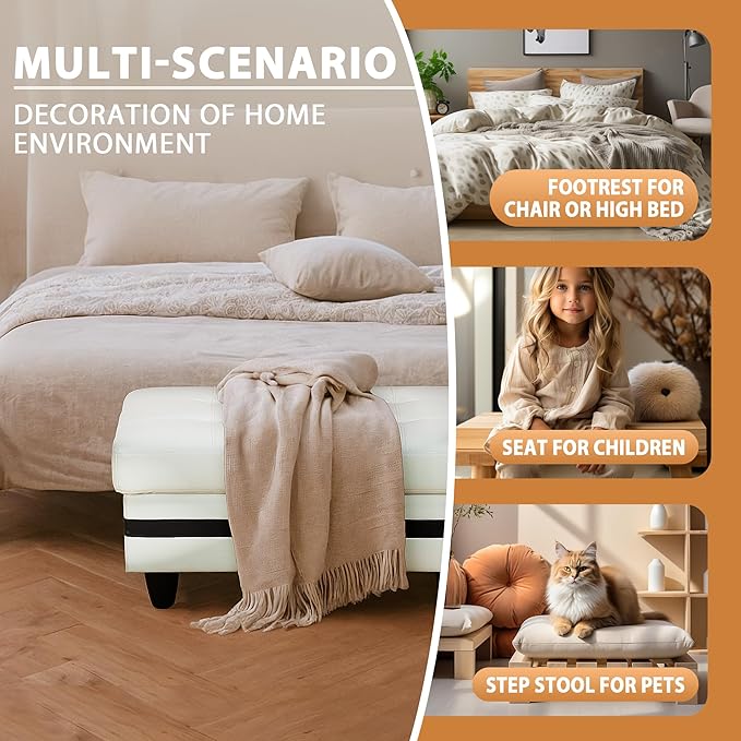 Ottoman Rectangular Storage Ottoman Bench, Faux Leather Footrest, Coffee Table, Stool Footstool with Hinged Lid for Living Room, Bedroom, Entryway, White with Black Strip, 35"x23.5"x17.5"-Ruum Studio Home