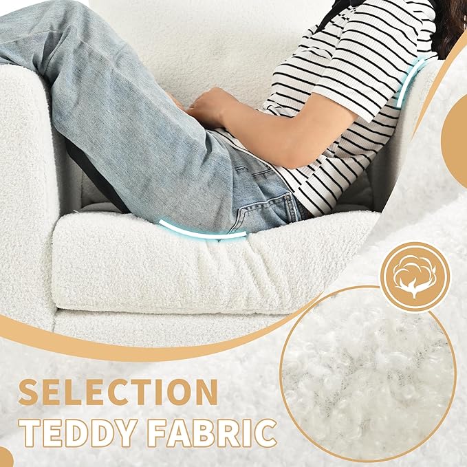 Barrel Accent Chair Set of 2 with Back Pillow, Large Teddy Upholstered Armchair with Solid Wood Legs Modern Reading Chairs for Living Room Bedroom-Ruum Studio Home