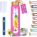 Aqulea Glass Water Bottles 32 Oz with Silicone Sleeve - BPA Free Reusable Wide Mouth Glass Motivational Water Bottles with Fruit Infuser – Leak Proof Borosilicate Water Bottle with Time Marker (Rose)-Ruum Studio Home
