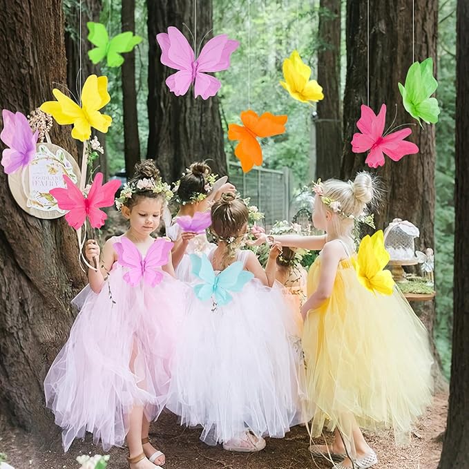 SUNBEAUTY 6Pcs Hanging Butterflies, Large Butterfly Decorations, 3D Paper Decoration, Pink Green Blue Orange for Baby Shower Decor Girls, Women, Paper Flowers for Wall-Ruum Studio Home