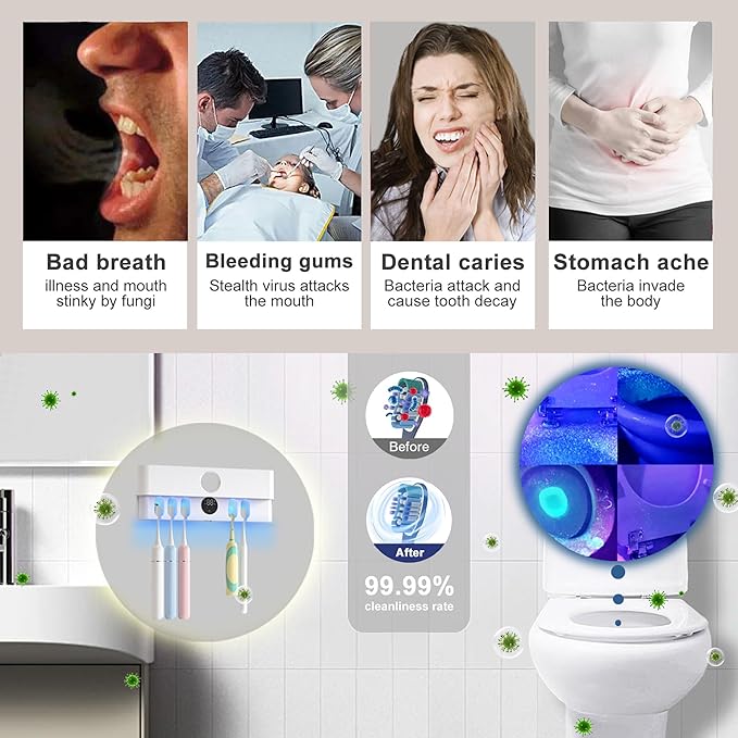 Electric Toothbrush Holder and Cleaner Auto Cleaning and Drying Toothbrushs in Circle Wall Mounted for Bathroom Accessory Auto Open/Close Cover Rechargeable Home Gadgets-Ruum Studio Home
