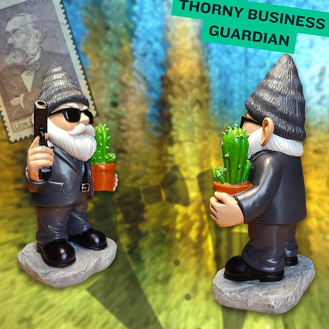 Gnome Decoration for Garden & Home - Professional Hitman Look Statue, Léon Inspired 8.7 Inch Resin Decor, Unique Outdoor Gift for Women/Men-Ruum Studio Home