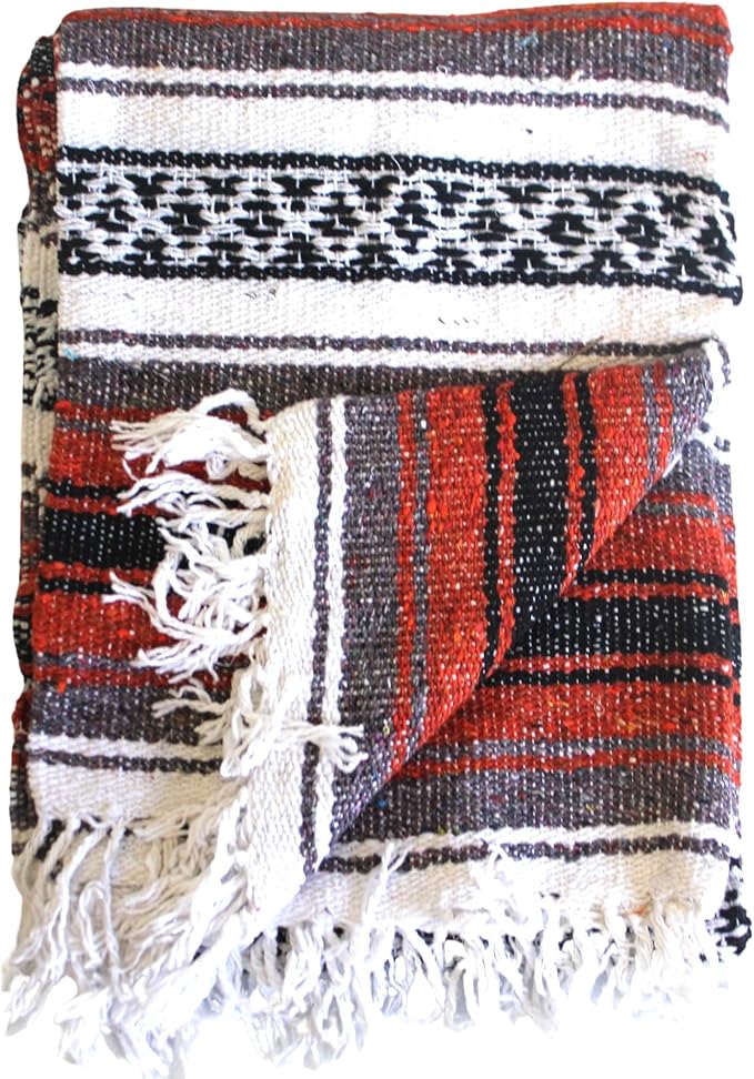 Del Mex Classic Mexican Blanket, Large Authentic Woven Falsa Throw (70"x50"), Artisan Southwest Décor for Beach, Yoga, Outdoors (Terracotta)-Ruum Studio Home