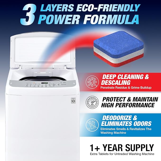 Washing Machine Cleaner Tablets 56 Pack for HE Top Load - Eco Friendly Washer Machine Cleaning Tablets - 3 Layers Septic Safe Wash Machine Full Deodorizer Descaler Protector - 2 Plus Year Supply-Ruum Studio Home