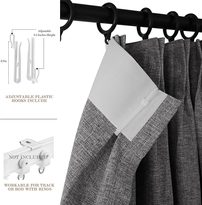Room Divider Curtains Screen Partitions, Linen Look 100% Blackout Drapery 108 Inches Long, 100" Wide Pinch Pleated Window Drapes, Privacy Protecting, Light Blocking, (1 PC, Gray)-Ruum Studio Home