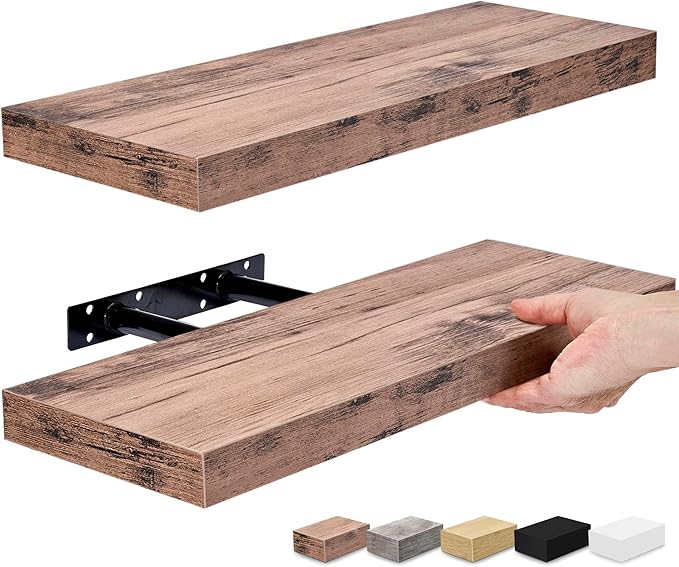 Sorbus Floating Shelves for Wall, Bathroom Shelves Wall Mounted for Kitchen, Bedroom, Bathroom Storage Over Toilet, Hanging Book Shelf for Wall Home Decor Living Room (Mahogany, 2 Pack)-Ruum Studio Home