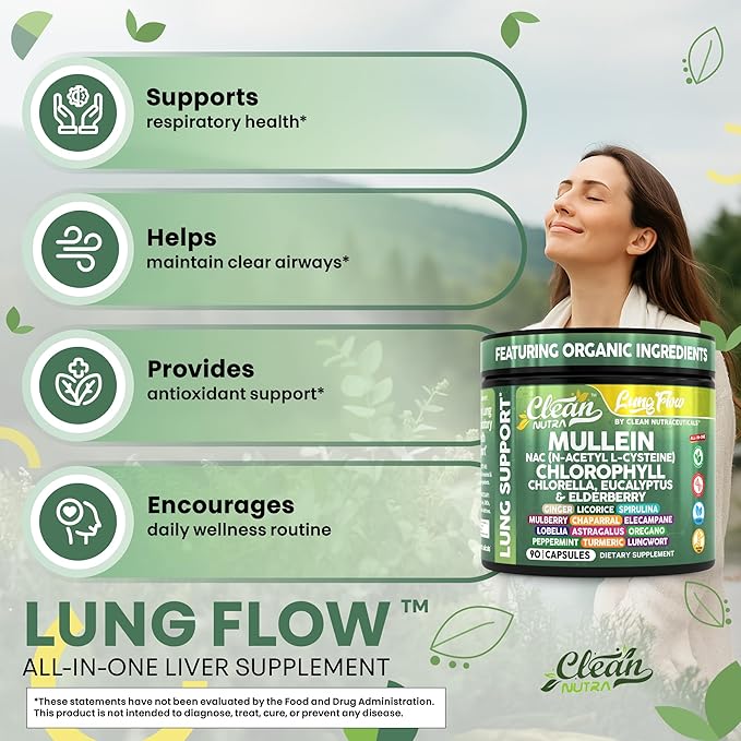 Clean Nutra Mullein NAC Supplement Spirulina Chlorella Ginger Licorice Mulberry Astragalus Root Oregano Turmeric with Chlorophyll Berries Detox Cleanse Respiratory Lung Health 90 Capsules-Ruum Studio Home