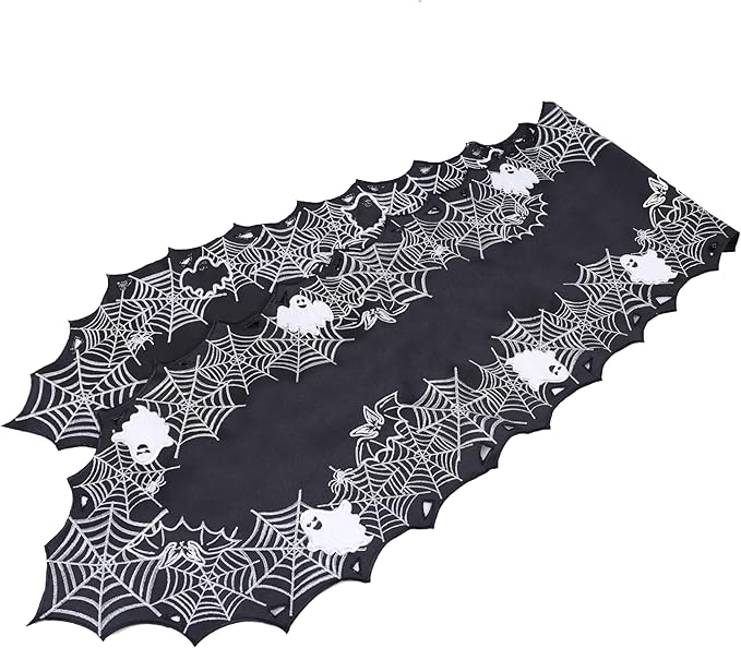 Chlophy Halloween Table Runner Black Spider Web Table Runner Gothic Embroidered for Kitchen Dining Halloween Décor Home Party Table Decoration 72in-Ruum Studio Home