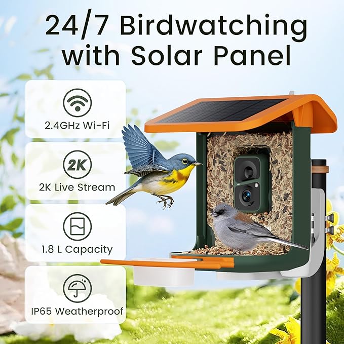 Smart Bird Feeder with Camera, Seamlessly Integrated Solar Panel Birdwatching Camera with SD Card, Lifetime Free AI Identify Bird Species&Auto Video Capture, House Warming Gifts with Greeting Card-Ruum Studio Home