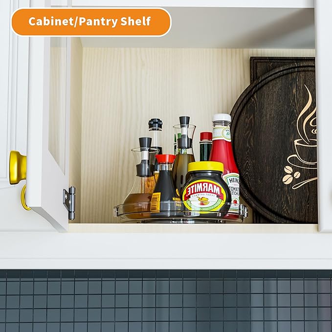 9.5" W Acrylic Clear Lazy Susan Turntable for Cabinet,Kitchen Countertop,Refrigerator and Pantry Organization Storage,1 Tier Small Spinning Organizer for Vitamin,Medicine,Spice Rack & Organization-Ruum Studio Home