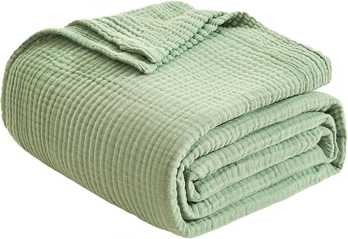 EMME Cotton Throw Blanket for Couch Soft Airy Muslin Bed Blankets Lightweight Breathable Blanket All Season Gauze Blanket, Sage Green-Ruum Studio Home