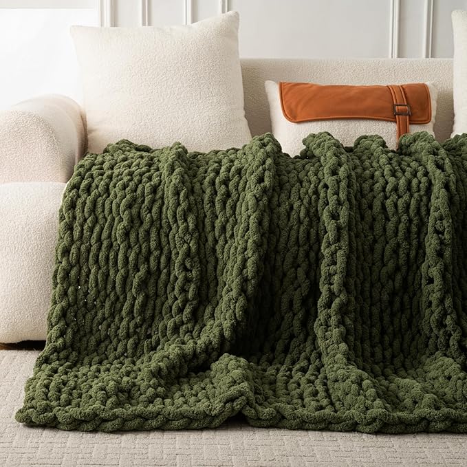 Ultra Soft Chunky Knit Blanket Throw -40x50 Hand Knitted Warm Chenille Throw Blanket, Home Decor Soft Thick Yarn Cable Knit Blanket Breathable Fleece Banket Christmas for Couch Bed Sofa Best GIF-Ruum Studio Home