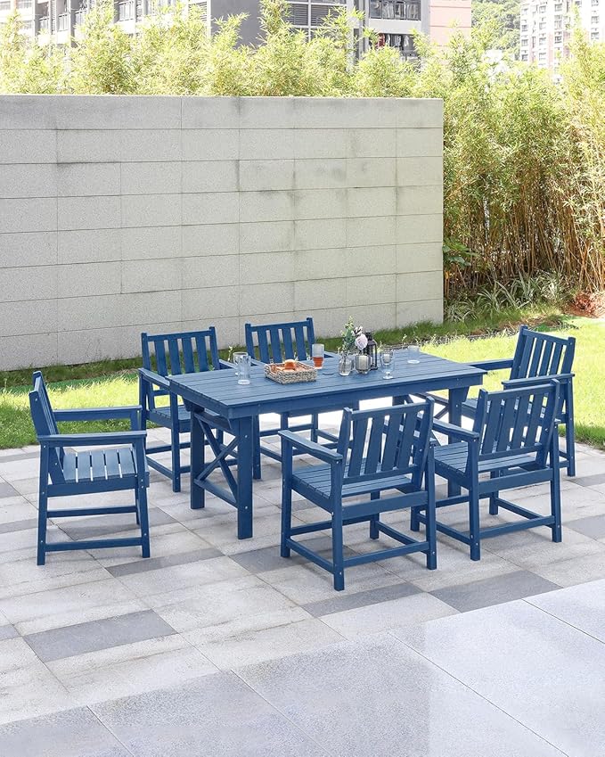Patio Dining Chair Set of 2, HDPE Outdoor Dining Chair, Ergonomic HDPE Dining Chairs with Deep Seating, All Weather Outdoor Chairs Furniture for Backyard, Deck, Garden, Poolside, Navy-Ruum Studio Home