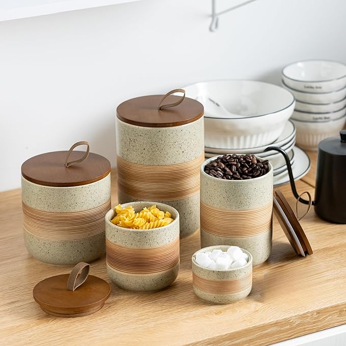 Large Storage Containers with Lids, Ceramic Coffee Container Kitchen Food Storage Jars for Spice Sugar Tea Bag, Stackable Decorative Jars for Counter, 61oz-Ruum Studio Home