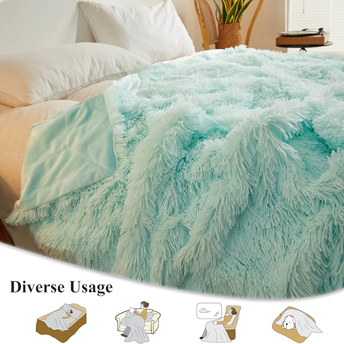 XeGe Luxury Faux Fur Throw Blanket, Aqua Soft 50x60 Fluffy Blanket Throw, Shaggy Plush Decorative Couch Blanket, Cute Furry Throw Holidy Fuzzy Lap Blanket for Kids Women Men Teen Girls Aqua Green-Ruum Studio Home