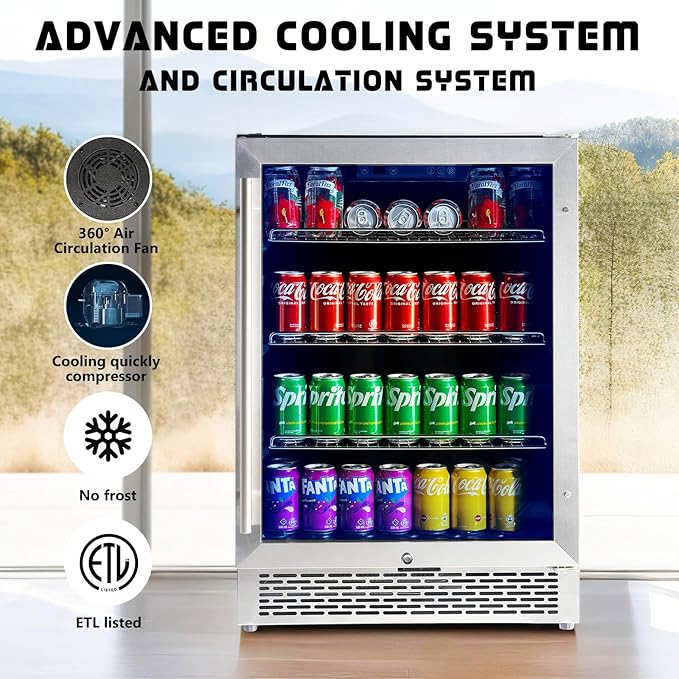 Albott Beverage Refrigerator-24 In fridge with Glass Door, Adjustable Shelves and LED Touch Panel, Under Counter Design for Wine Beer, Built-In or Freestanding Use, 34-64℉-Ruum Studio Home