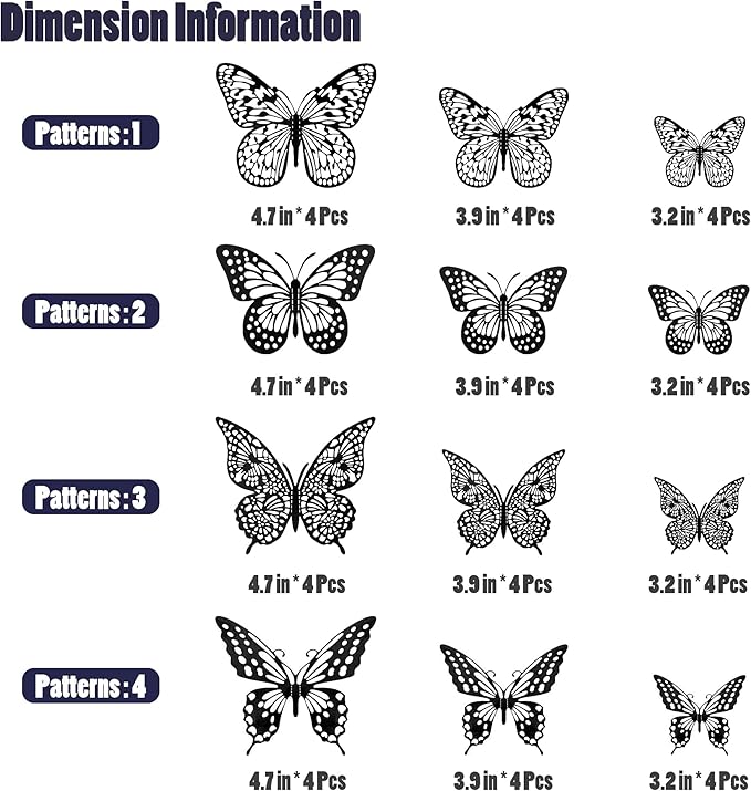 SAOROPEB 3D Butterfly Wall Decor 48 Pcs 4 Styles 3 Sizes, Gold Butterfly Decorations for Butterfly Birthday Decorations Butterfly Party Decorations Cake Decorations, Removable Stickers (Black)-Ruum Studio Home