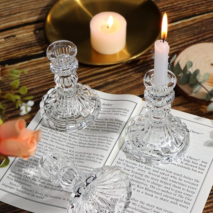 Candlestick Holders Set, 4" H Taper Candle Holders Bulk, 12Pcs Glass Candle Holders for Wedding, Festival, Party & Windowsill Decor-Ruum Studio Home