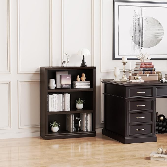 43 in Tall Bookcase, 3-Tier Bookshelf Open Storage, 33 inch Wide Floor Standing Indoor Furniture, Book Cases for Home School Library Office Bedroom Kids, Dark Cherry 3 Tiers-Ruum Studio Home