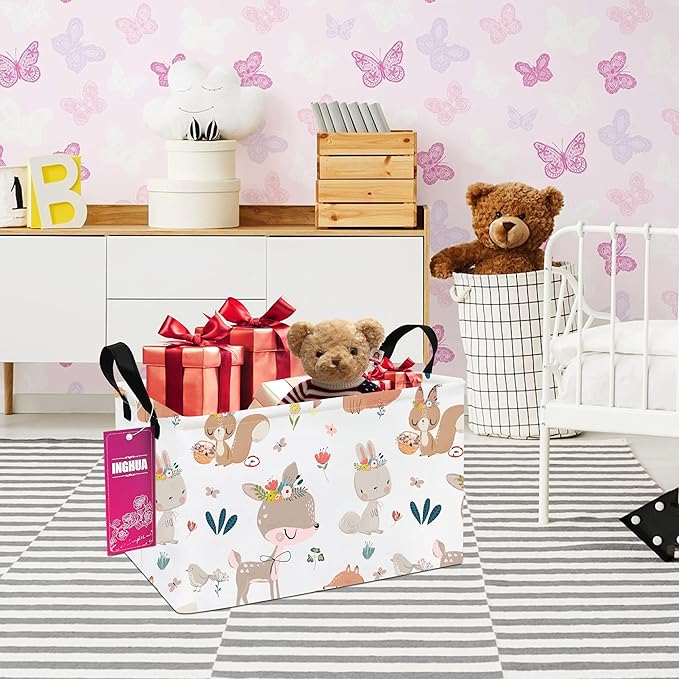 Rectangular Storage Basket Fabric Organizer Bin for Toys,Books,Clothes,Gifts,Pets-Perfect for Home,Office,Nursery,Dorm,Shelf(Rec-colorful animal )-Ruum Studio Home