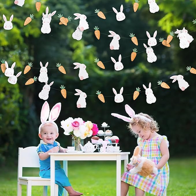 Cheerland Bunny Garland Party Decorations Cute Rabbit Carrot Banner Hanging Streamer for Girls Kids Birthday Baby Shower Classroom Home Office Decor Easter Garden Animal Tea Parties Supplies 2pcs-Ruum Studio Home