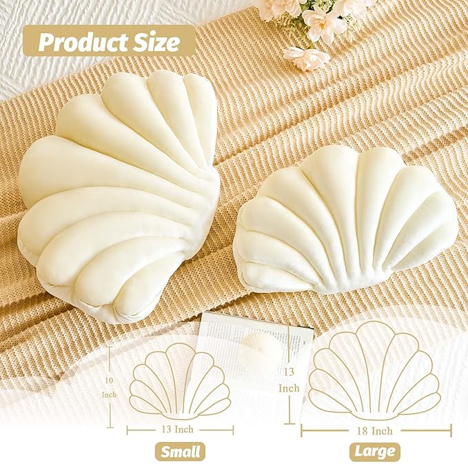 Cream Seashell Throw Pillows, Shell Shaped Throw Pillows, 13 Inch Soft Velvet Home Decorative Pillow Plush Cushion for Bed Couch Living Sofa Room Decor Accent Throw Pillow-Ruum Studio Home