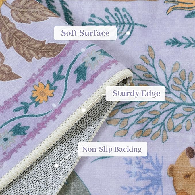 OJIA Animal Washable Area Rug 8x10, Boho Rugs for Living Room Playroom 8 x 10 Kids Bedroom Rugs, Non-Slip Ultra-Thin Indoor Large Floor Carpet for Dining Room Nursery Farmhouse-Ruum Studio Home