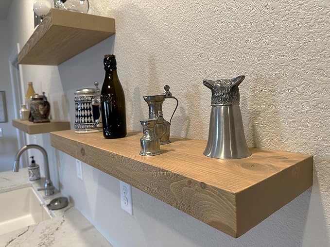 joelsantiques 42 Inch Wooden Floating Shelves for Wall - 42x6x2 in - Made of Natural Wood - Long Heavy Duty Rustic Wall Shelves for Bedroom - Perfect for Living Room, Kitchen - Natural-Ruum Studio Home