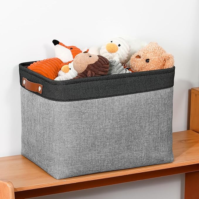 DULLEMELO Fabric Storage Bins - Decorative Large Baskets for Home Shelves & Bedroom, Canvas Toy Organizers (Black & Gray)-Ruum Studio Home