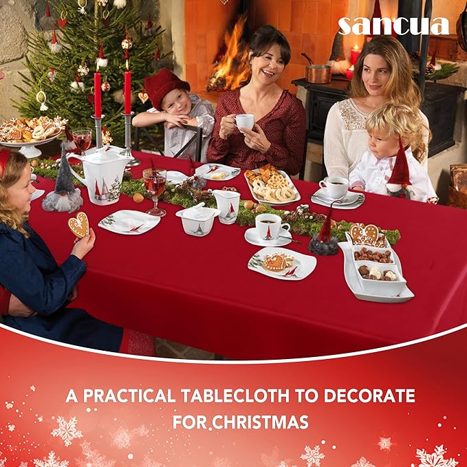 sancua Square Tablecloth - 70 x 70 Inch - Water Resistant Spill Proof Washable Polyester Table Cloth, Decorative Fabric Table Cover for Dining Tables, Buffet Parties, Christmas Red-Ruum Studio Home