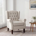 Accent Chair, Upholstered Armchair with Button Tufted High Back & Solid Wood Legs, Comfy Wingback Reading Single Sofa Chair for Small Spaces, Living Room, Bedroom (Beige, Set of 1)-Ruum Studio Home
