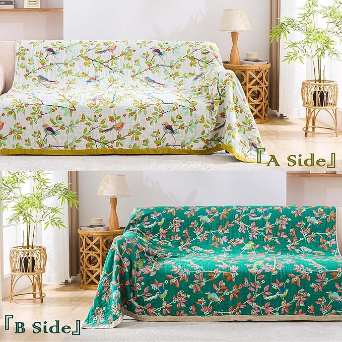 Boho Throw Blanket for Bed, 100% Cotton Soft Rustic Quilt Fall Blanket, 60"x80" Floral Printed Farmhouse Decor Bed Blankets, All Season Rustic Reversible Bohemian Throw Quilt-Ruum Studio Home