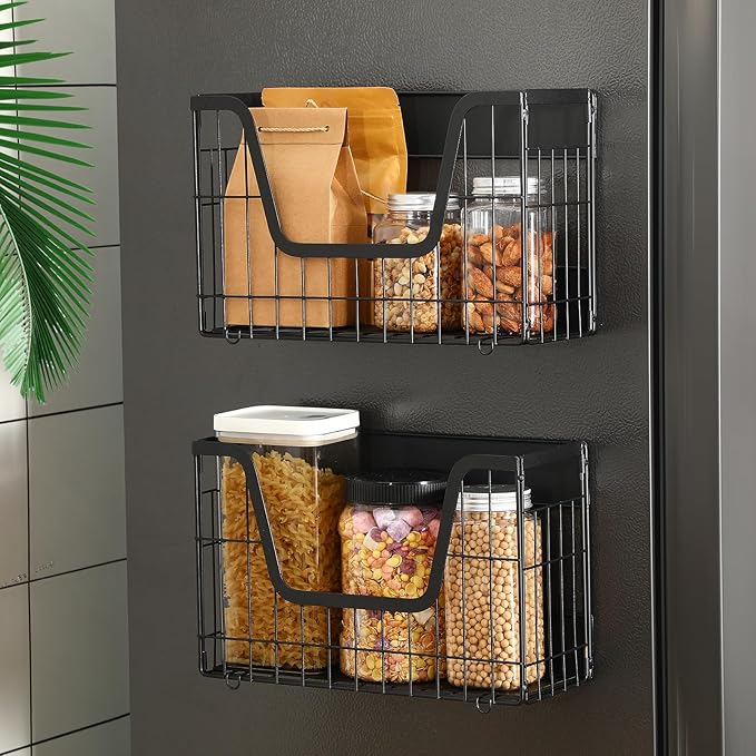 2 Pack Magnetic Shelf for Fridge Fruit Storage Container Fridge Magnetic Baskets Fruit Potato Onion Storage Bins, Pantry Organizer Refrigerator, Kitchen Counter, Cabinet, 12.4 x 7.9 x 5 Inch-Ruum Studio Home