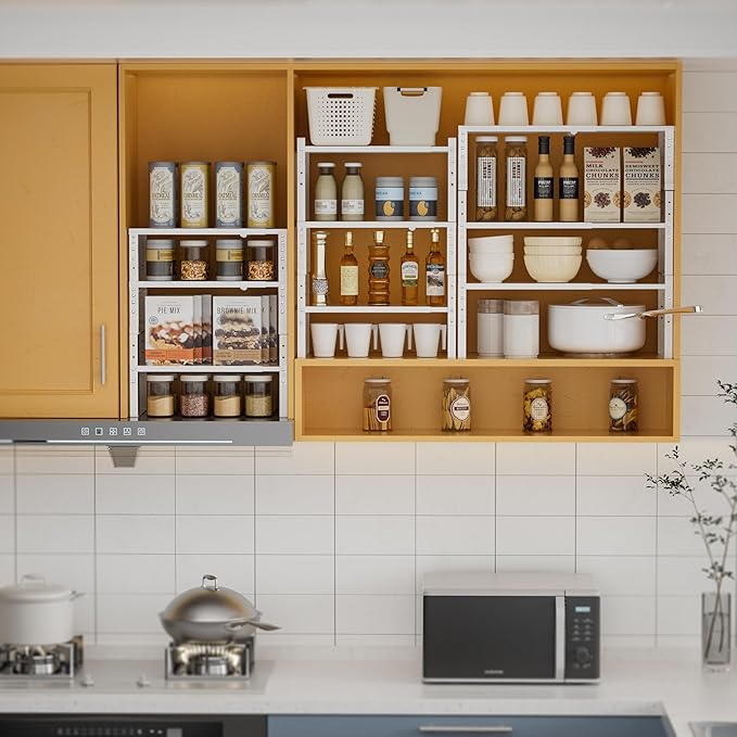 Expandable,Stackable Spice Rack,Seasoning Organizer and Storage,Spices Jar Racks for Cabinet,Countertop, Metal Pantry, Cupboard,Laundry Storages,Heavy Duty(1 PACK/LARGE/WHITE)-Ruum Studio Home