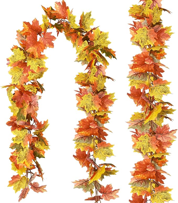 DearHouse 2 Pack Fall Garland Maple Leaf, 5.9Ft/Piece Hanging Vine Garland Artificial Autumn Foliage Garland Thanksgiving Decor for Home Wedding Fireplace Party Christmas (Light Green)-Ruum Studio Home