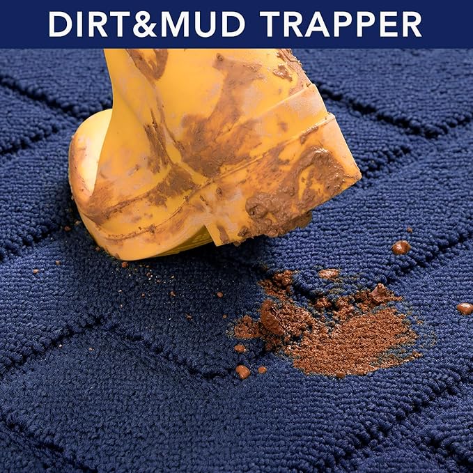 hicorfe Front Door Mat Outside Entrance,32"x40" Absorbent Muddy Dirt Resist Welcome Door Mats Outdoor Indoor,Stain and Fade Resistant,Non Slip Backing Entry Mat Doormat for Entryway(Navy Blue)-Ruum Studio Home