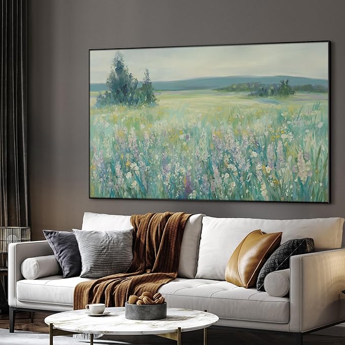 SIGNWIN 46"x72" Extra Large Framed Wall Art Wildflower Meadow Landscape Soft Pastel Nature Illustration for Home Living Room Bedroom Decor (Frame Assembly Required)-Ruum Studio Home