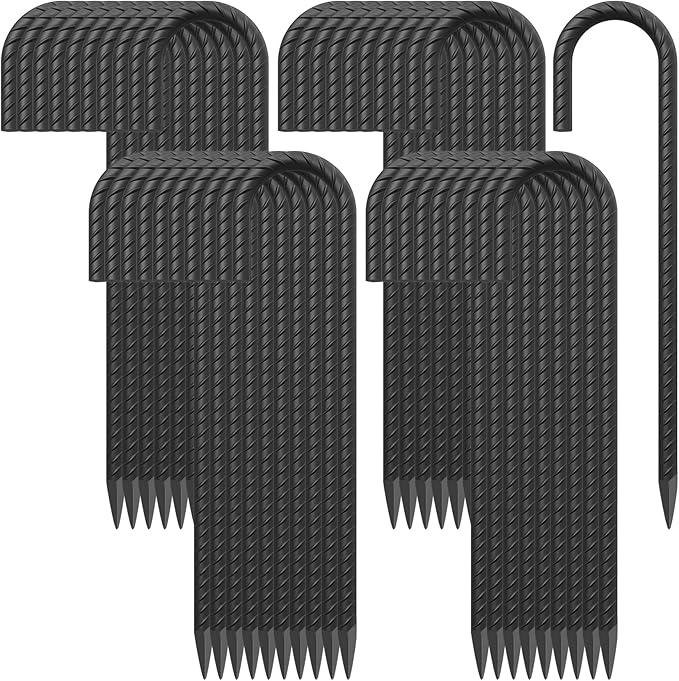 16 Inch Ground Rebar Stakes Heavy Duty J Hook Ground Anchors 40 Pack, Tent Stakes with Chisel Point End, Chain Link Fence Spikes for Bounce House, Gazebos and Outdoor Decorations Inflatables-Ruum Studio Home