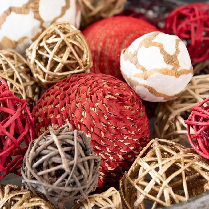 ANDALUCA Decorative Balls Bag Bowl Filler Home Decor (Red Gold)-Ruum Studio Home