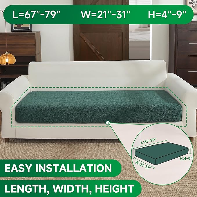 Couch Cushion Covers for Sectional Sofa, Stretch Soft Sofa Slipcovers Washable Wear-Resistant Universal Furniture Protector for Living Room(1 Piece Oversized Cover, Green)-Ruum Studio Home