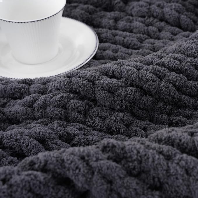 Battilo Chunky Knit Throw Blanket, Soft and Thick Chenille Throw Blanket, 50"x60" Handmade Cable Knit Crochet Blanket, Large Rope Knot Throw Blankets for Couch Sofa Bed Home Decor, Grey-Ruum Studio Home